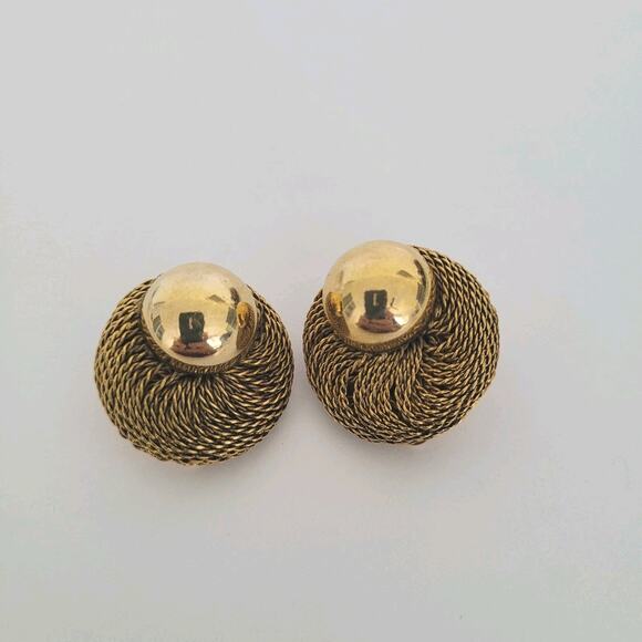 Vintage Moschino Spiral Button Gold Tone Clip on Earrings Round Glam Statement - Picture 1 of 6